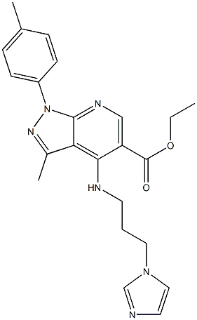 ethyl 4-{[3-(1H-imidazol-1-yl)propyl]amino}-3-methyl-1-(4-methylphenyl)-1H-pyrazolo[3,4-b]pyridine-5-carboxylate 结构式