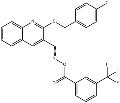 (E)-[(2-{[(4-chlorophenyl)methyl]sulfanyl}quinolin-3-yl)methylidene]amino 3-(trifluoromethyl)benzoate Struktur