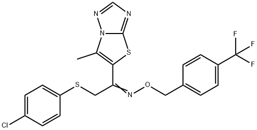 (E)-{2-[(4-chlorophenyl)sulfanyl]-1-{6-methyl-[1,2,4]triazolo[3,2-b][1,3]thiazol-5-yl}ethylidene}({[4-(trifluoromethyl)phenyl]methoxy})amine Struktur