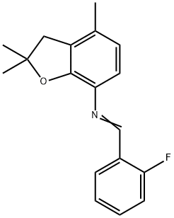 (1E)-1-(2-fluorophenyl)-N-(2,2,4-trimethyl-2,3-dihydro-1-benzofuran-7-yl)methanimine 化学構造式