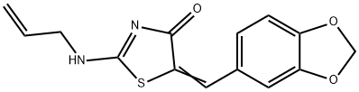 (5E)-5-[(2H-1,3-benzodioxol-5-yl)methylidene]-2-[(prop-2-en-1-yl)amino]-4,5-dihydro-1,3-thiazol-4-one 化学構造式