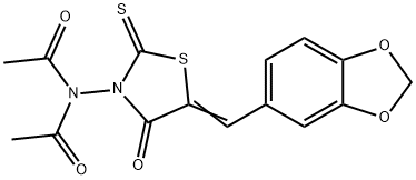 N-acetyl-N-[(5Z)-5-[(2H-1,3-benzodioxol-5-yl)methylidene]-4-oxo-2-sulfanylidene-1,3-thiazolidin-3-yl]acetamide Structure