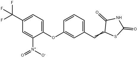 (5Z)-5-({3-[2-nitro-4-(trifluoromethyl)phenoxy]phenyl}methylidene)-1,3-thiazolidine-2,4-dione Structure