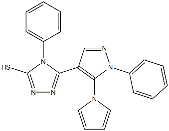 4-phenyl-5-[1-phenyl-5-(1H-pyrrol-1-yl)-1H-pyrazol-4-yl]-4H-1,2,4-triazole-3-thiol Struktur