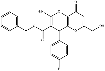 benzyl 2-amino-4-(4-fluorophenyl)-6-(hydroxymethyl)-8-oxo-4,8-dihydropyrano[3,2-b]pyran-3-carboxylate Structure