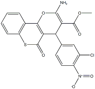 methyl 2-amino-4-(3-chloro-4-nitrophenyl)-5-oxo-4H,5H-thiochromeno[4,3-b]pyran-3-carboxylate,,结构式