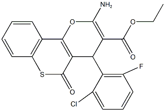 ethyl 2-amino-4-(2-chloro-6-fluorophenyl)-5-oxo-4H,5H-thiochromeno[4,3-b]pyran-3-carboxylate 结构式