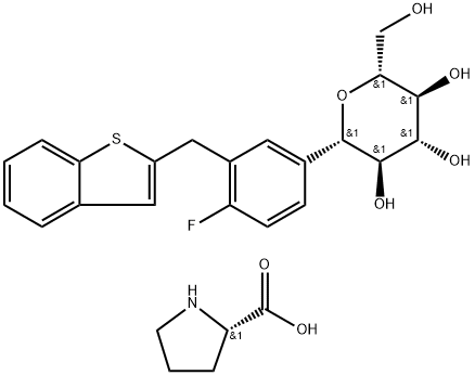 L-프롤린합성물.(1S)-1,5-무수-1-C-[3-(벤조[b]티엔-2-일메틸)-4-플루오로페닐]-D-글루시톨(1:1)