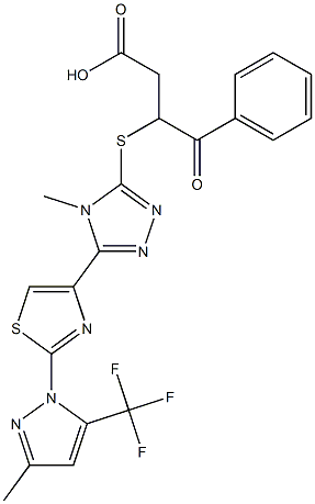 3-[(4-methyl-5-{2-[3-methyl-5-(trifluoromethyl)-1H-pyrazol-1-yl]-1,3-thiazol-4-yl}-4H-1,2,4-triazol-3-yl)sulfanyl]-4-oxo-4-phenylbutanoic acid 结构式