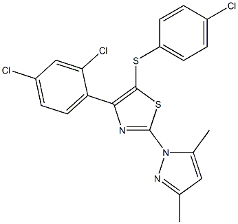 4-chlorophenyl 4-(2,4-dichlorophenyl)-2-(3,5-dimethyl-1H-pyrazol-1-yl)-1,3-thiazol-5-yl sulfide,,结构式