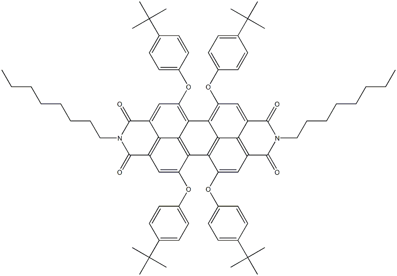 N,N-二辛基-1,6,7,12-四叔丁基苯氧基苝-3,4,9,10-四甲酸二酐, , 结构式