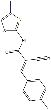 (2E)-2-cyano-3-(4-methylphenyl)-N-(4-methyl-1,3-thiazol-2-yl)acrylamide 化学構造式