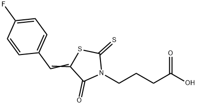 4-[(5Z)-5-[(4-fluorophenyl)methylidene]-4-oxo-2-sulfanylidene-1,3-thiazolidin-3-yl]butanoic acid Struktur
