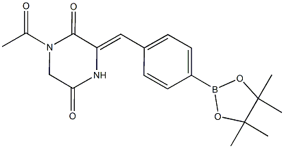 (3Z)-1-acetyl-3-{[4-(4,4,5,5-tetramethyl-1,3,2-dioxaborolan-2-yl)phenyl]methylidene}piperazine-2,5-dione Struktur