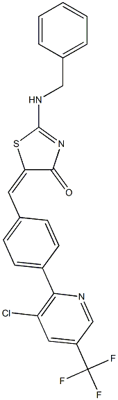 (5E)-2-(benzylamino)-5-({4-[3-chloro-5-(trifluoromethyl)pyridin-2-yl]phenyl}methylidene)-4,5-dihydro-1,3-thiazol-4-one Structure