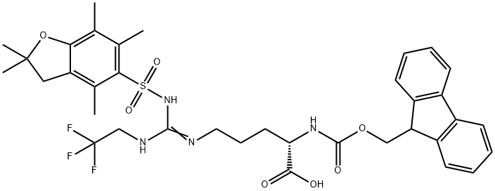 (S)-Fmoc-2-amino-5-(N'-Pbf-N''-trifluoroethyl-guanidino)-pentanoic acid 结构式