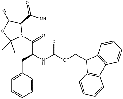 2,2,5β-トリメチル-3-[N-(9H-フルオレン-9-イルメトキシカルボニル)-L-フェニルアラニル]オキサゾリジン-4α-カルボン酸 化学構造式