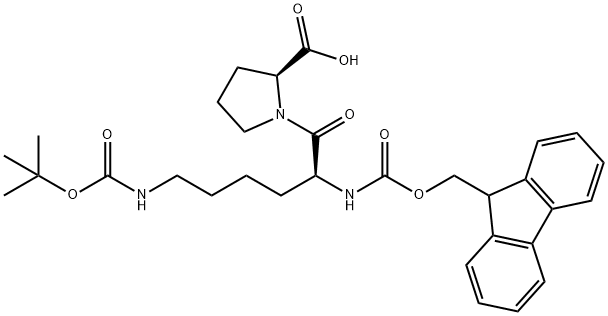 (9H-Fluoren-9-yl)MethOxy]Carbonyl Lys(Boc)-Pro-OH Struktur