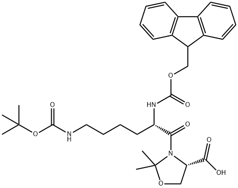 (4S)-3-[(2S)-6-[[叔丁氧羰基]氨基]-2-[[芴甲氧羰基]氨基]-1-氧代己基]-2,2-二甲基-4-恶唑烷羧酸,957780-54-0,结构式