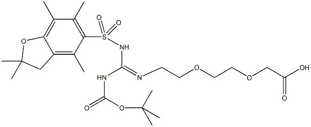 Boc,Pbf-amidino-Ado, Boc,Pbf-amidino-AEEA, 8-[N-t-Butyloxycarbonyl-N-(2,2,4,6,7-pentamethyldihydrobenzofuran-5-sulfonyl)]amidino-3,6-dioxaoctanoic acid, {2-[2-(N-Boc-N-Pbf-amidino)ethoxy]ethoxy}acetic acid Structure