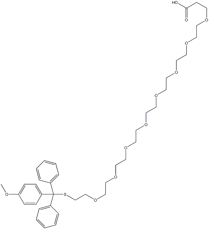 alpha-(4-Methoxytrityl)thio-octa(ethylene glycol)-omega-propionic acid Struktur