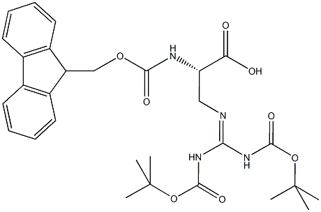 (S)-N-alpha-(9-Fluorenylmethyloxycarbonyl)-N,Nbis-t-butyloxycarbonyl-2-amino-3-guanidino-propionic acid 结构式