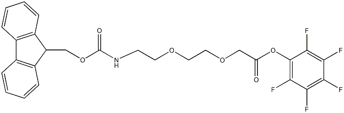 8-(9-Fluorenylmethyloxycarbonyl-amino)-3,6-dioxaoctanoic acid pentafluorophenyl ester, {2-[2-(Fmoc-amino)ethoxy]ethoxy}acetic acid pentafluorophenyl ester, 1-(9H-Fuoren-9-yl)-3-oxo-2,7,10-trioxa-4-azadodecan-12-oic acid pentafluorophenyl ester, Fmoc-Ado-OPfp, Fmoc-AEEA-Pfp Struktur