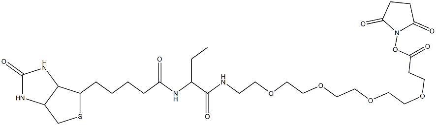 18-Biotinamino-17-oxo-4,7,10,13-tetraoxa-16-azaicosan-1-oic acid succinimidyl ester Structure