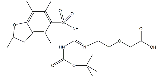Boc,Pbf-amidino-AEA, 5-[N-t-Butyloxycarbonyl-N-(2,2,4,6,7-pentamethyldihydrobenzofuran-5-sulfonyl)]amidino-3-oxapentanoic acid, [2-(N-Boc-N-Pbf-amidino)ethoxy]acetic acid