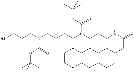 N2,N3-Bis-(t-butyloxycarbonyl)-N4-palmitoyl-1,5,10,14-tetra-aza-quatrodecan Structure