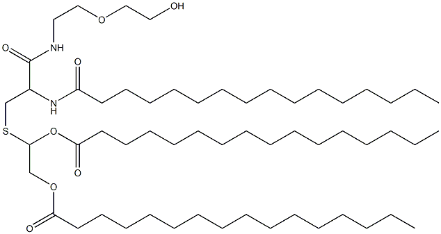 alpha-[(O,O-N-Trispalmitoyl)-2-amino-5,6-dihydroxy-4-thiahexanoylamido]-omega-hydroxy poly(ethylene glycol) (PEG-MW 3.000 Dalton) Struktur
