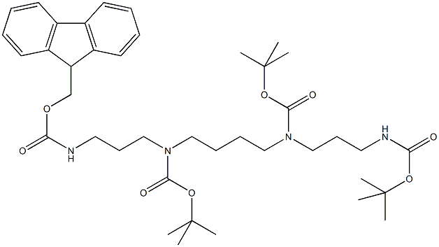 N1,N2,N3-Tris-(t-butyloxycarbonyl)-N4-(9-fluorenylmethyloxycarbonyl)-1,5,10,14-tetra-aza-quatrodecan Structure