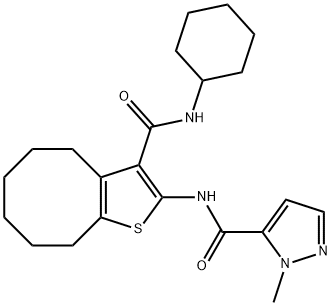 N-[3-(cyclohexylcarbamoyl)-4,5,6,7,8,9-hexahydrocycloocta[b]thiophen-2-yl]-2-methylpyrazole-3-carboxamide,1005882-27-8,结构式