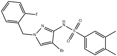 N-[4-bromo-1-[(2-fluorophenyl)methyl]pyrazol-3-yl]-3,4-dimethylbenzenesulfonamide 化学構造式