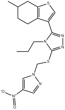 3-(6-methyl-4,5,6,7-tetrahydro-1-benzothiophen-3-yl)-5-[(4-nitropyrazol-1-yl)methylsulfanyl]-4-propyl-1,2,4-triazole Structure