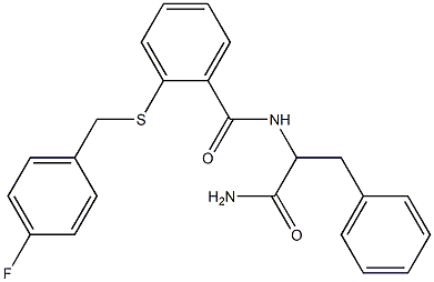 N-(1-amino-1-oxo-3-phenylpropan-2-yl)-2-[(4-fluorophenyl)methylsulfanyl]benzamide 结构式