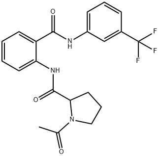 1-acetyl-N-[2-[[3-(trifluoromethyl)phenyl]carbamoyl]phenyl]pyrrolidine-2-carboxamide 结构式
