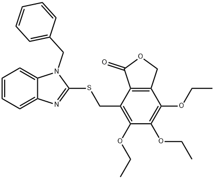 7-[(1-benzylbenzimidazol-2-yl)sulfanylmethyl]-4,5,6-triethoxy-3H-2-benzofuran-1-one Struktur