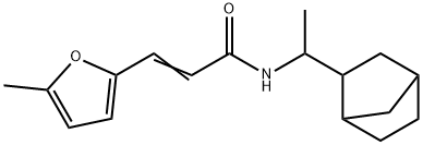 (E)-N-[1-(3-bicyclo[2.2.1]heptanyl)ethyl]-3-(5-methylfuran-2-yl)prop-2-enamide 化学構造式