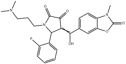 (4E)-1-[3-(dimethylamino)propyl]-5-(2-fluorophenyl)-4-[hydroxy-(3-methyl-2-oxo-1,3-benzoxazol-6-yl)methylidene]pyrrolidine-2,3-dione Structure