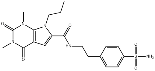 1,3-dimethyl-2,4-dioxo-7-propyl-N-[2-(4-sulfamoylphenyl)ethyl]pyrrolo[2,3-d]pyrimidine-6-carboxamide 化学構造式