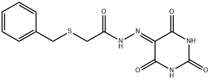 2-benzylsulfanyl-N-[(2,4,6-trioxo-1,3-diazinan-5-ylidene)amino]acetamide Struktur