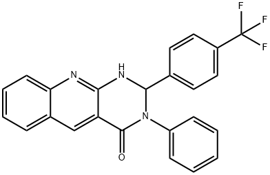 3-phenyl-2-[4-(trifluoromethyl)phenyl]-1,2-dihydropyrimido[4,5-b]quinolin-4-one Struktur