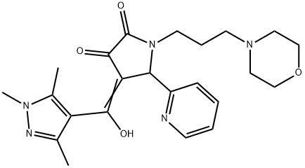 (4E)-4-[hydroxy-(1,3,5-trimethylpyrazol-4-yl)methylidene]-1-(3-morpholin-4-ylpropyl)-5-pyridin-2-ylpyrrolidine-2,3-dione Structure