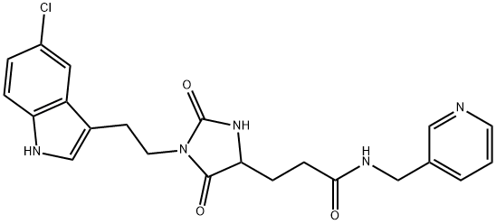 3-[1-[2-(5-chloro-1H-indol-3-yl)ethyl]-2,5-dioxoimidazolidin-4-yl]-N-(pyridin-3-ylmethyl)propanamide Struktur