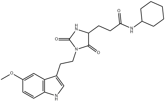 N-cyclohexyl-3-[1-[2-(5-methoxy-1H-indol-3-yl)ethyl]-2,5-dioxoimidazolidin-4-yl]propanamide Struktur