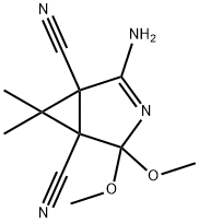 4-amino-2,2-dimethoxy-6,6-dimethyl-3-azabicyclo[3.1.0]hex-3-ene-1,5-dicarbonitrile 化学構造式