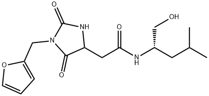2-[1-(furan-2-ylmethyl)-2,5-dioxoimidazolidin-4-yl]-N-[(2S)-1-hydroxy-4-methylpentan-2-yl]acetamide Struktur