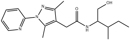 2-(3,5-dimethyl-1-pyridin-2-ylpyrazol-4-yl)-N-(1-hydroxy-3-methylpentan-2-yl)acetamide Struktur