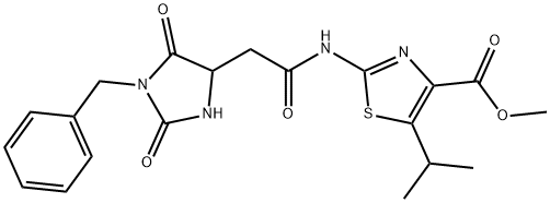 methyl 2-[[2-(1-benzyl-2,5-dioxoimidazolidin-4-yl)acetyl]amino]-5-propan-2-yl-1,3-thiazole-4-carboxylate,2059510-79-9,结构式